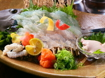 真　—當季鮮魚與鮮蔬與—_使用明石产的剥皮鱼。冬天肝多味美的“剥皮鱼姿造生鱼片”