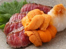 壽司 永吉_牛肉和海膽最棒的組合。能盡享奢侈美味的『烤黑毛和牛配上海膽』