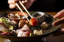 夢酒MIZUKI_「銀座美食」套餐。生魚片酒肴拼盤、名物蟹肉可樂餅、魚翅、鰻魚等