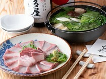 鰤魚涮涮鍋和日本酒  喜喜　鳥飼店_以精心烹調的湯底享用新鮮度絕佳的鰤魚「鰤魚生魚片・鰤魚涮涮鍋套餐」